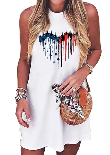 Image of American Flag Tank Dress for Women 4th of July Patriotic Graphic Sleeveless Mini Dress Casual Vacation Short Dresses