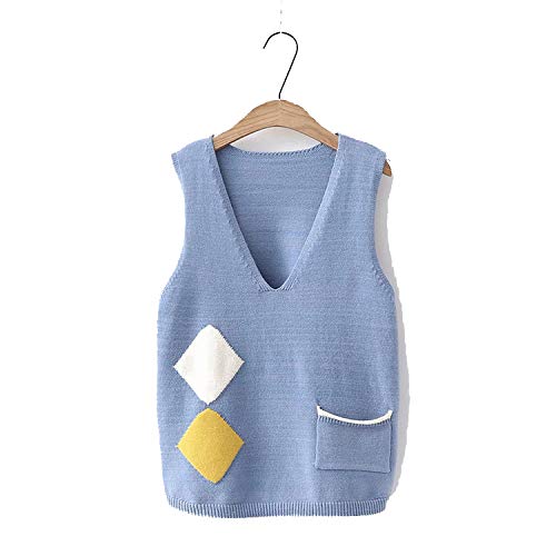 koweis Women Knitted Sweater Vest New and Casual V Neck Sleeveless Pullover Vest Female,Blue,One Size