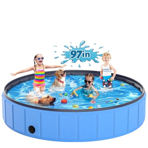 Instraella Extra Large Dog Pool Foldable Plastic Pool for Large Dogs, 0.6mm Durable and Collapsible Pet Bathing Tub Portable Outside Swimming Pool for Kiddie and Dogs (97x16in)