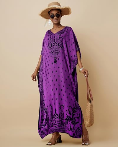 Bsubseach Ethnic Kaftan Dresses for Women Plus Size Beach Coverup Short Sleeve Beach Dress Caftan Loungewear4