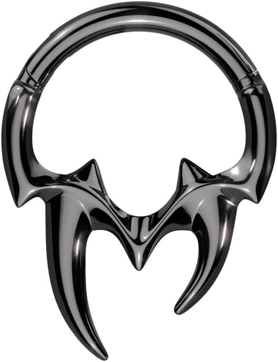 Pierced Owl 16GA 316L Stainless Steel Tribal Fangs Hinged Segment Ring