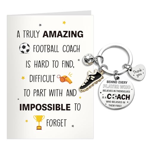 DOORIO Football Coach Keyring Gift Thank You Football Coach Keyring Gifts for Men with Thank You Card for Football Coach Manager Farewell Gifts (A)