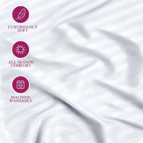 Image of Trance Home Linen Cotton 300Tc Satin Stripe King Fitted Bed Sheet With 2 Pillow Covers (78 X 72 Inch, White), 300 tc