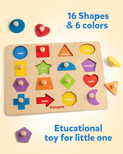 Coogam Montessori Toy Wooden Shape Peg Puzzle, Fine Motor Color Matching Sorting Board, Early Learning Educational Activity Toy Gift for Preschool Toddler Baby 3 4 5 Year Old - Image 3
