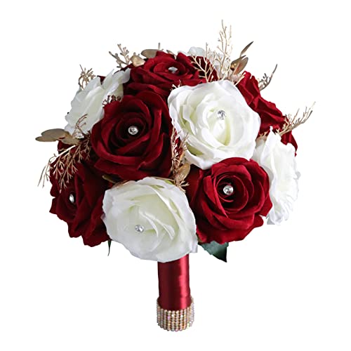Zeizafa Ramo de flores artificiales para boda, flores blancas y vinícolas, accesorios de fotografía para novia, ramos de novia