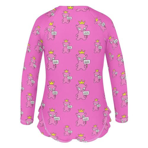 Cute Alien UFO Girls Long Sleeve Rashguard Swimsuit UV Protection One-Piece Swimwear Bathing Suit B04040333