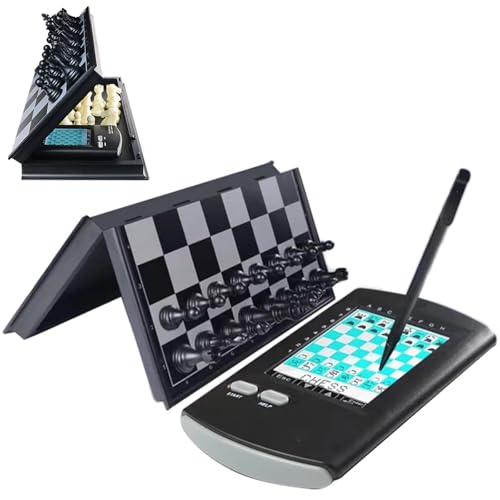 HTDRE Tablero de ajedrez electrónico portátil 2 en 1 con lápiz óptico y Pantalla LED Grande. Juego de ajedrez electrónico con 220 Juegos clásicos para Adultos, niños y Principiantes. Aprende y viaja.