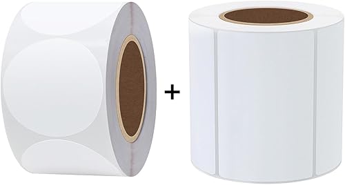 HYBSK 750 etiquetas térmicas redondas de 2 pulgadas + 500 etiquetas térmicas de 2 x 3 pulgadas para etiquetas de nombre, logotipo de bricolaje,