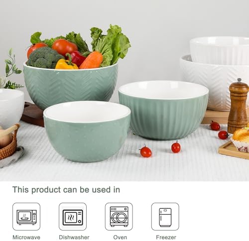 HAPPY KIT Ceramic Mixing Bowls Set, Serving Bowls Set For Kitchen,Large 5/3/1.5 Quart Bowl Set of 3, Prep Nesting Bowl for Baking and Mixing Salad,Avocado green - Thumbnail 3