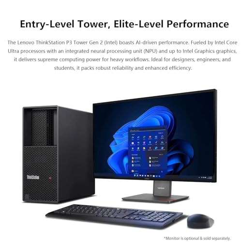 Image of Lenovo ThinkStation P3 Tower Desktop AI PC, Intel Core Ultra 5 225, 64GB DDR5, 2TB SSD, Support 3-Display 4K, Wi-Fi 7, HDMI, DP, Wired KB & Mouse, Windows 11 Pro, Business Workstation, w /Bundle