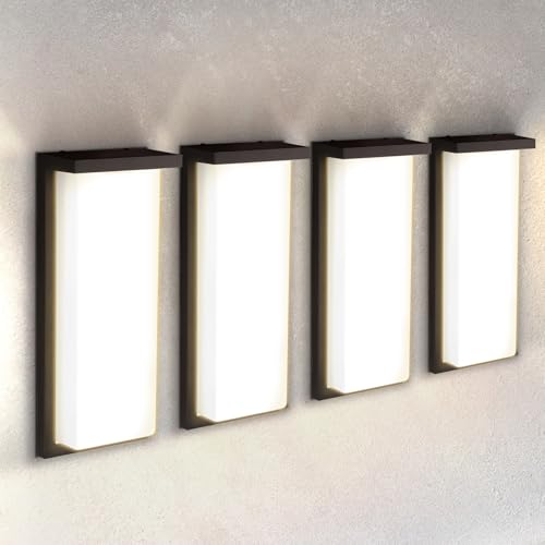 ASD LED 14" Outdoor Wall Light, Front Door House Sconce | 3CCT, Dimmable, Waterproof, ETL Listed | 20W 1900LM 3000-5000K 120V | Exterior Patio Lighting Fixture, Flush Mount Porch Lamp | Black, 4 Pack by ASD - Used condition - US$117.99