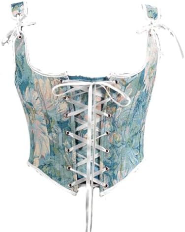 CONCINEROS Women's Floral Corset Crop Top – Vintage Y2K Sleeveless Drawstring Top For Summer & Going Out