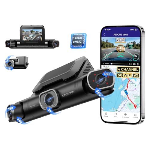 AZDOME 360 4 Channel Dash Cam Front and Rear Inside, Built-in 128GB eMMC, 2K+1080P*3 Dashcam, Left Right, Voice Control, 5G WiFi Dash Camera for Cars with 4 Adjustable Lenses, IR Night Vision, M660 - image 1