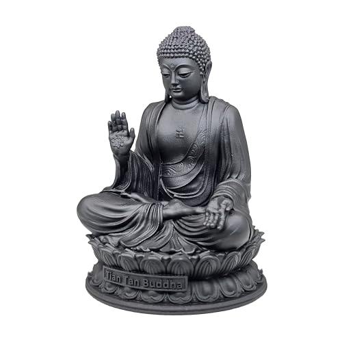 Image of MurtiHome Tian Tan Buddha Idol, Siddhartha Gautama The Shakyamuni Statue | 8 cm Tall Small Black Color Figure Made From UV Resin, Crafted by 3D Printer for Car Dashboard, Home, Office, Gift