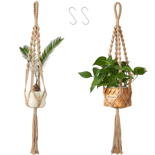 Nashibowu 2Pcs Macrame Plant Hangers (27.56&rdquo;) Indoor & Outdoor, Boho Hanging Planters for Indoor...