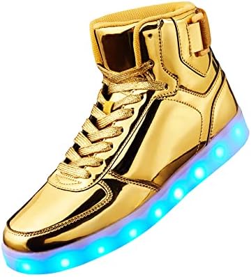 DIYJTS Unisex LED Light Up Shoes, Fashion High Top LED Sneakers USB Rechargeable Glowing Luminous Shoes for Men, Women, Teens Gold