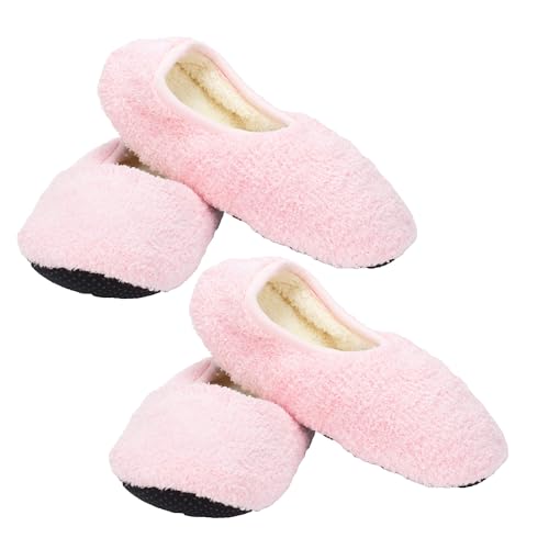 Crescent Sock Company 720073 Sorbet Berry Pink Fluffy Polyester Blend Women's Slipper Sock for Warmth and Lounging at Home Pack of 2, Large