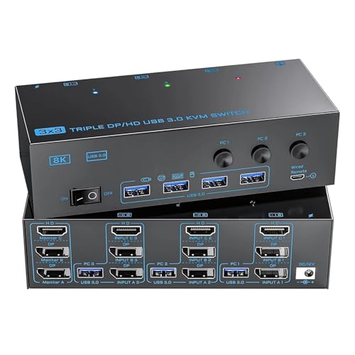 Commutateur KVM USB 3.0 triple moniteur pour éviter de débrancher vos câbles
