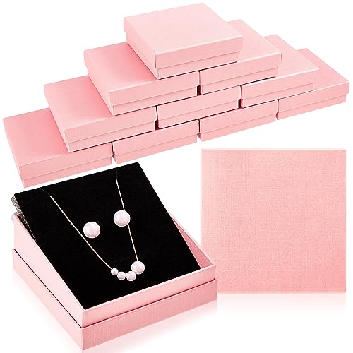 Huquary 36 Pieces Bracelet Gift Box Earring Jewelry Boxes Packaging Square 3.5 x 3.5 X1.2 Inch Jewelry Packaging Small Gift Case with Lids for Ring Necklace Watches Keychain, Pink