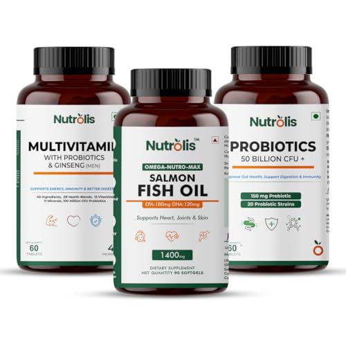 Image of Nutrolis Men's Health Combo - Multivitamin + Probiotics + Omega-3 Fish Oil | 3-in-1 Daily Supplement for Energy, Immunity, Gut & Heart Health | 3-Month Pack
