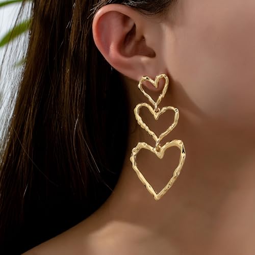 Heart Dangle Earrings for Women Big Heart Earrings Long Drop Earrings Jewelry for Valentine's Day2
