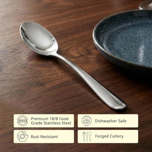 Image of Culinex 18 /8 Premium Stainless Steel 8.2 inch Serving Spoon Set of 4, Dora| All Purpose Kitchen Serving Spoon, Silver Rustproof Dishwasher Safe Serveware, Tableware By thinKitchen