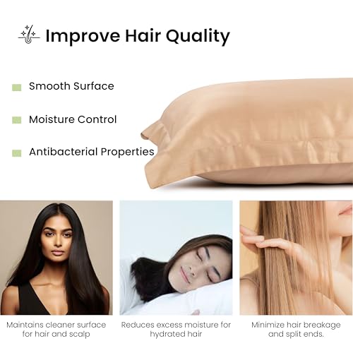 Image of Mush Bamboo Pillow Cover Set of 2 | 400 TC | 100% Bamboo Pillow Cover for Hair & Skin | Breathable, Silky Soft & Envelope Pillowcases for Hot Sleepers & Night Sweats | 17 inchx27 inch (Royal Beige, King)