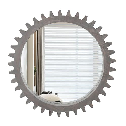 ZZKBTOPXY Vintage Round Wall Mirror, Decorative Mirror with Hanging Gear