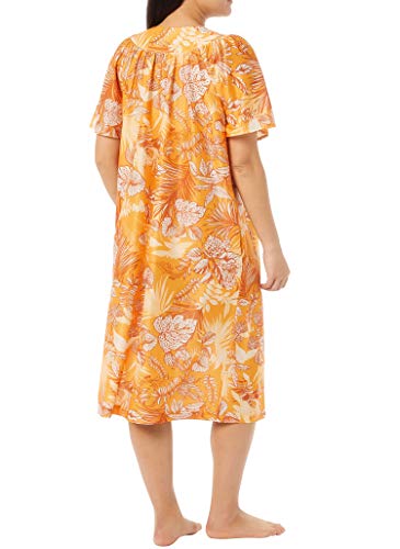 AmeriMark Women's & Women's Plus Nature Lounge Dress- Short Sleeve Gown Sleepwear for Ladies, Orange Tropical, 2X - Thumbnail 3