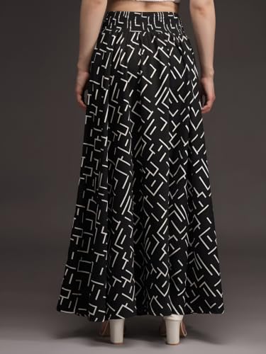 Image of Nexsus Apparels Women Flared Viscose Rayon Trousers | Flared Printed Palazzo |Elasticated Waist Loose-fit & Regular, Casual Wear (Free Size 26 to 42 Waist) Pant| Available in Plus Size's