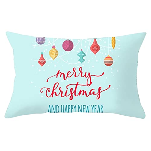 Dsnyu Housse Coussin Noël, Joyeux Noël Taie d'oreiller Polyester, Clair Bleu Taie Oreiller Noel Cadeau de Vacances d'hiver 30x50cm Cover