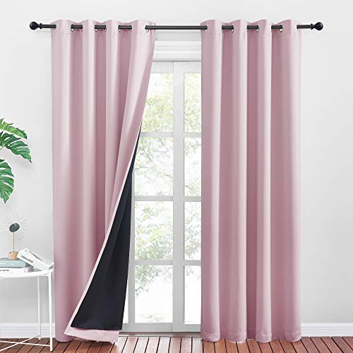 PONY DANCE Rideaux Occultant - Rideau Rose Anti Froid Isolantion Thermique à Oeillets Anti Bruit Tissu Lourd Résistant aux UV, Rose Clair, Largeur 140x240cm Hauteur,...