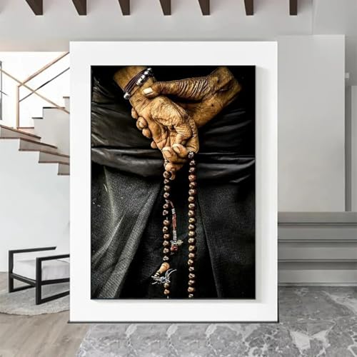 Affiche d'art noir et blanc de mains spirituelles, grande peinture sur toile pour salon zen