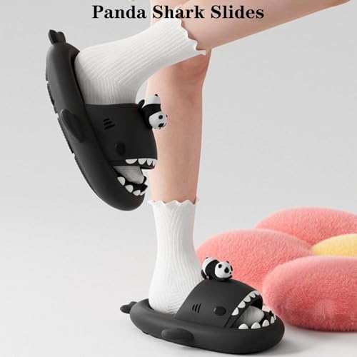 LELEBEAR Panda Shark Slides, Cloud Sharky Chanclas Unisex Beach Shark Slippers, 2025 Summer Anti-slip House Slippers2