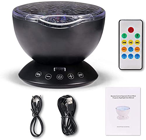 Image of Ocean Wave Projector, 12 LED Night Light Lamp with Adjustable Lightness Remote Control Timer 8 Lighting Modes Music Speaker Light Night Light for Baby Kids Adult Bedroom