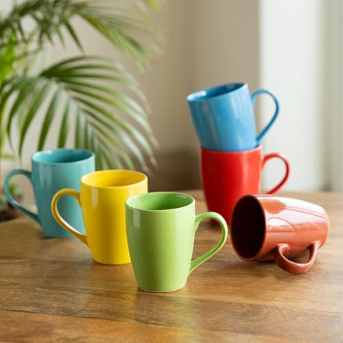 Image of ExclusiveLane 'Rainbow' Ceramic Tea & Coffee Mugs (Set of 6, 320 ML, Microwave Safe)|Handcrafted Tea Mugs Ceramic Mugs for Coffee Coffee Cup Drinkware Ceramic Coffee Mugs Set