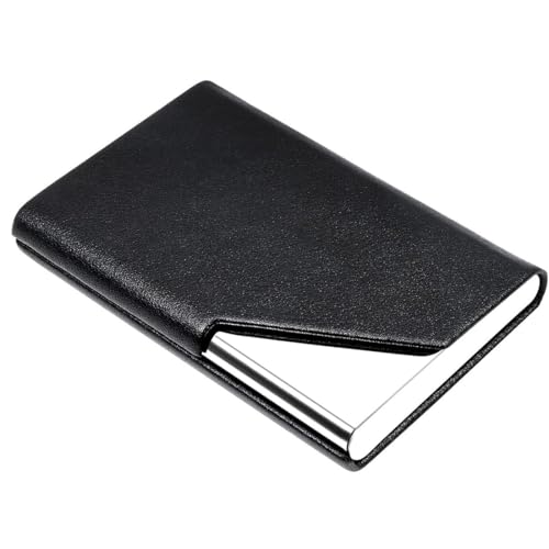 COYUN Porta Tarjetas De Visita Profesional Tarjetero Tarjeta Visita De Acero Inoxidable Caja De Tarjetas Visita Metal Cuero Soporte Tarjeta De Bolsillo Delgado Con Cierre Magnético Para Hombre Mujer