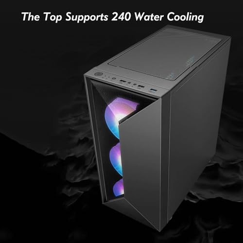 Gabinete Mid Tower con panel lateral transparente negro, compatible con E-ATX/ATX/M-ATX/ITX, 5 ventiladores, compatible con refrigeración líquida, adecuado para uso en oficina y hogar miniatura 4
