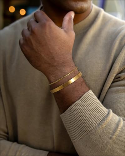 Image of Moodear Bracelet Set for Men, Sterling Silver Gold Plated Chain Bracelet Set