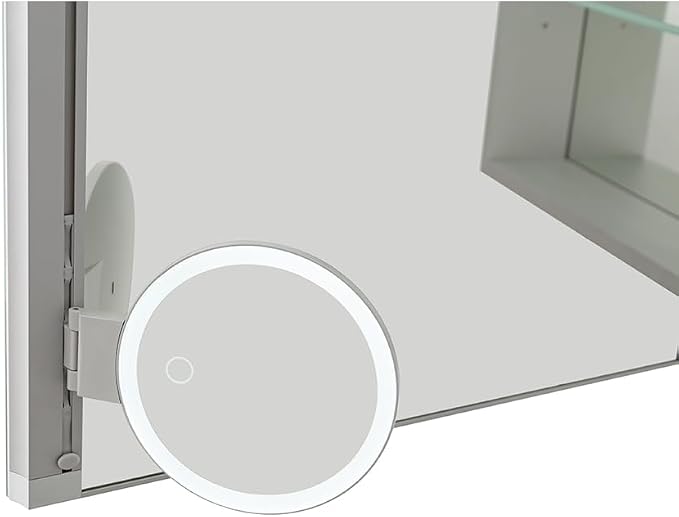 Armario de Medicina LED Royale Plus con Espejo Magnificador Iluminado 3X, Desempañador, Tomas Eléctricas y Montaje Empotrado o Superficial (48W x 36H x 5D) miniatura 9