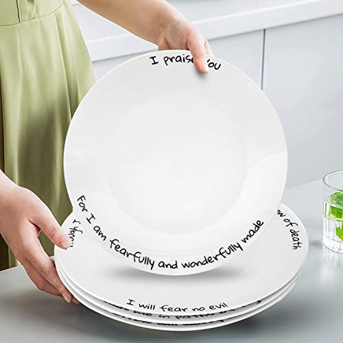 Chitchat Ware Porcelain Dinner Plates, 4Pcs White Round Dessert Or Salad Plate, Serving Dishes, Dinnerware Set, Scratch Resistant I Praise Set, Microwave & Dishwasher Safe (10.5-Inch) #TOP6