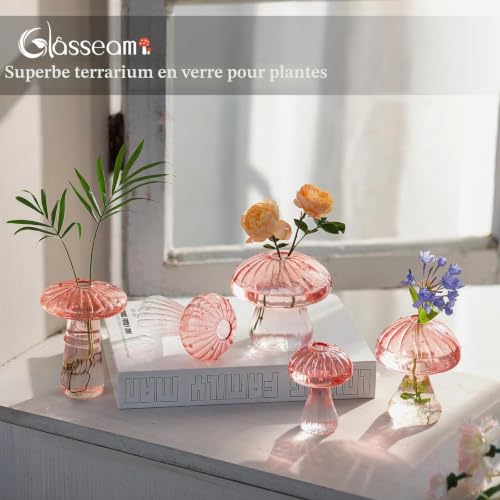 Glasseam Petit Vase à Champignons pour Décoration: Vase en Verre pour Fleurs Plantes Herbes Boutures - Mini Station de Propagation Rose pour Maison Salon Table Cadeau pour Maman Amoureuse des Plantes – vue 4