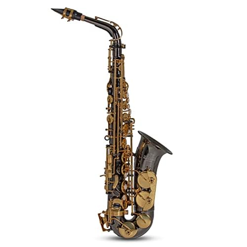 Roy Benson Saxofón Mib-Alt AS-202K (cuerpo de latón de primera calidad y llave de Fa# agudo, incl. boquilla, estuche rectangular fácilmente transportable, con práctico juego de mochila), Antracita