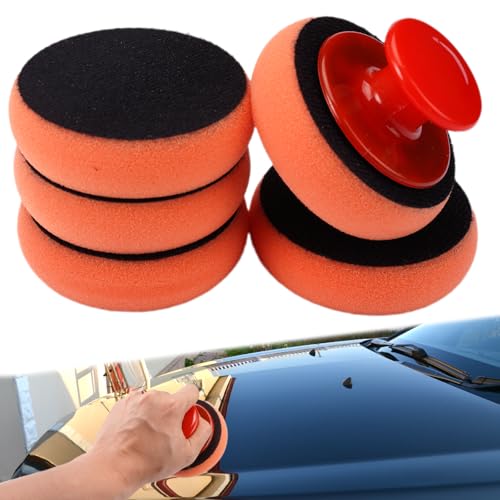 5 Pezzi da 3,5 Pollici Tamponi Lucidatura Auto, Tampone Lucidatura Auto Manuale, Spugne per Lucidatura Auto con Manico, Kit Lucidatura Auto per La Pulizia Dell'auto, Lucidatura, Design Senza Graffi