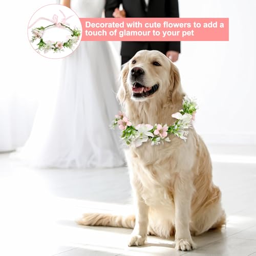 UOCAI Blumenkranz Kopfschmuck, Fliege für Hunde, Hunde Fliege Hochzeit Blumenkranz Kopfschmuck Haarkranz Blumen, Haarreif Blumen für Kopfschmuck Hochzeit, Hund Hochzeit, Foto Requisiten (Rosa)