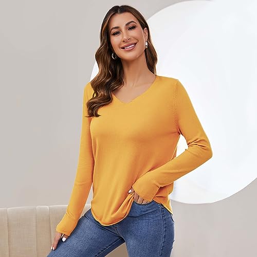 Women's V Neck Pullover Sweater Long Sleeve Soft Knit Lightweight Jumper Tops3
