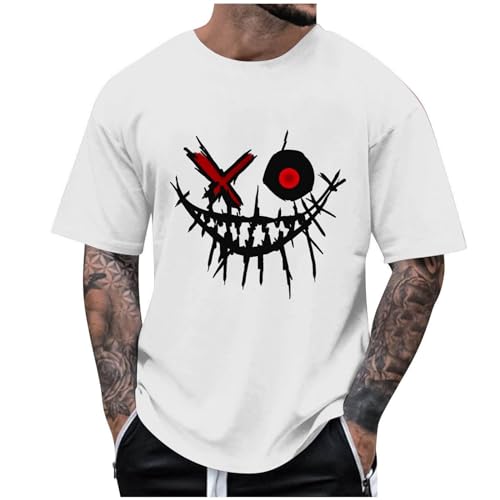 Image of Mens T-Shirt Oversized Tshirts Men UK Fashion Printed Short Sleeve Tee Shirts Classic Smiling Face Y2K Streetwear Tops Summer Casual Crew Neck Trendy Everyday Wear Clothing White 4XL