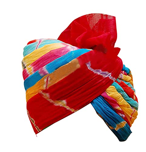 Image of Cotton Imperial Jodhpuri Pachrangi Lahriya Safa And Turban, Multi Colour, Pack of 1