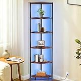 BeaoWink Estante Esquinero de 6 Niveles con Luz LED, Librero Esquinero 1.7m de Alto, Estantes Organizadores con Estante de...