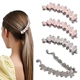 4 pinzas de plátano con forma de flores, antideslizantes, para coletas de caballo, pinzas para el pelo grandes, para todo tipo de cabello fino y grueso, estilo moderno (rosa + beige)